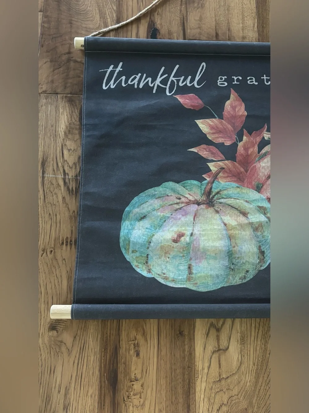 Thankful Grateful Blessed Pumpkin Fabric Wall Art -Fall Decor 37x25”